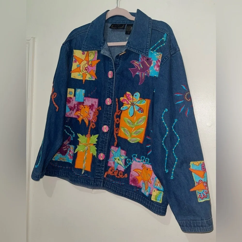 Vintage Artsy Embroidered 3D Popart Denim Jacket